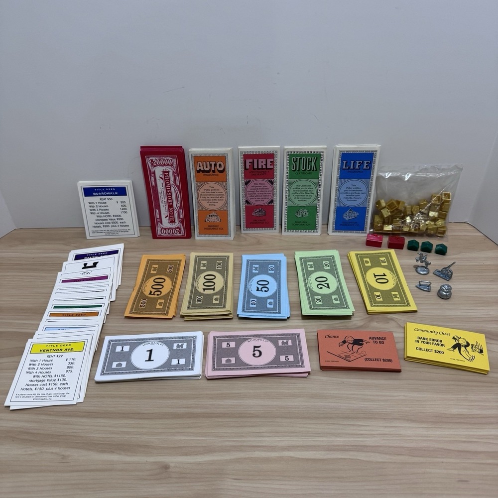 Monopoly Game Pieces Lot Title Deed Cards HOUSES Play Money GAME TOKENS & More